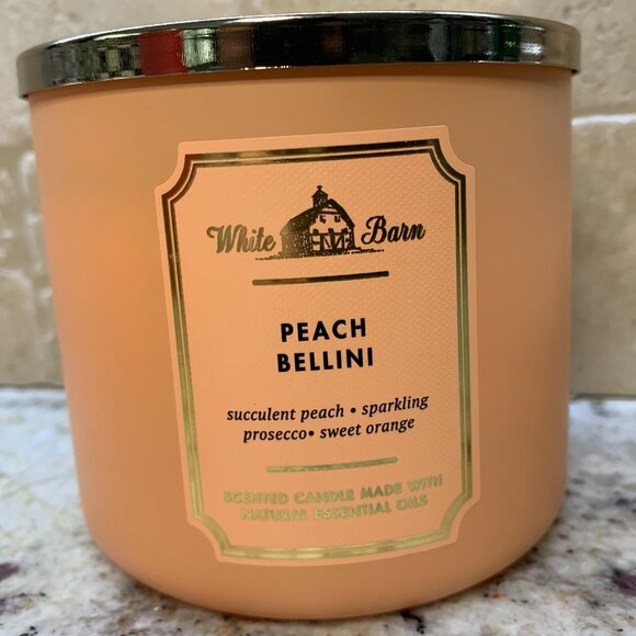 Bath & Body Works Candle Peach Bellini 3 Wick NEW White Barn - Picture 1 of 3